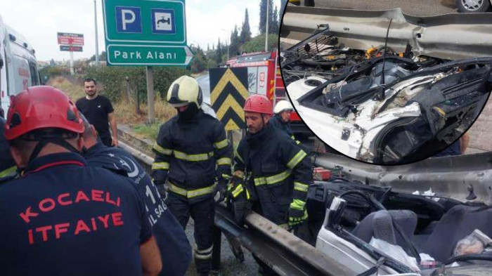 Feci kaza. Otomobil bariyerlere ok gibi saplandı