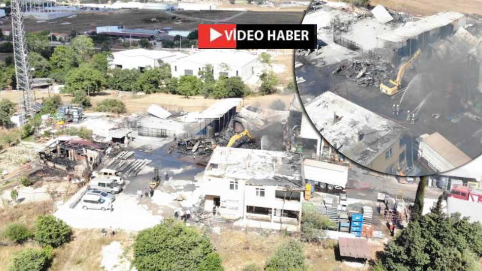 Kocaeli'de yangının çıktığı fabrika havadan görüntülendi